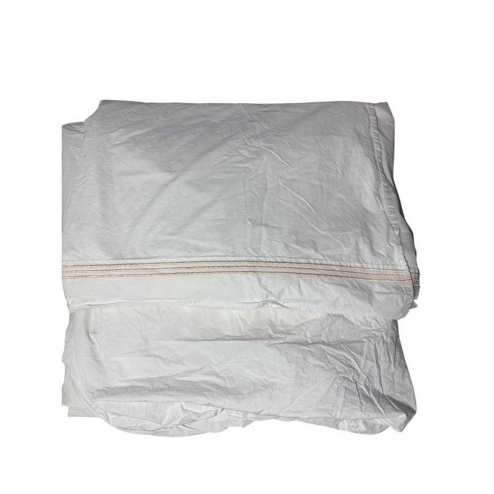 Pottery barn cal king 100% cotton stark white crisp sheet set cream embroidered